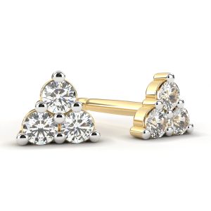 Three diamond stud earrings